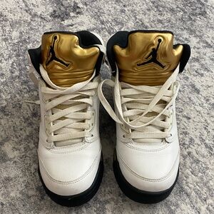 Air Jordan White and Gold Sneakers